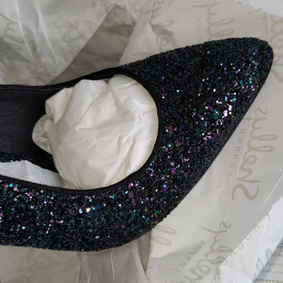 SHELLYS LONDON New Pumps Chic Heel Slingback Sandal Leather Lined Glitter Womens - Picture 8 of 14